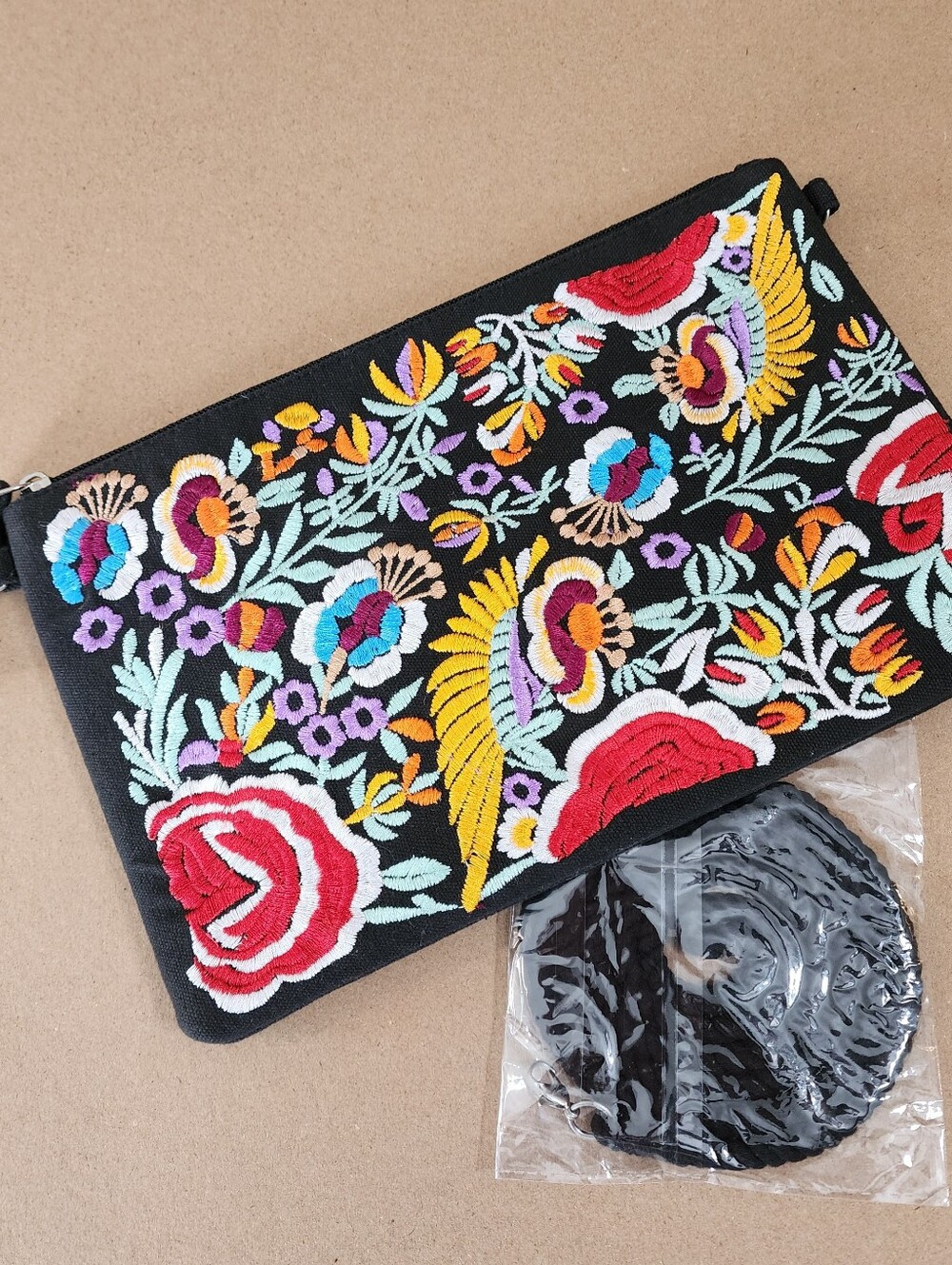 Black Embroidered Wristlet Clutch Grace & Lace Bag Purse Floral Crossbody NWOT